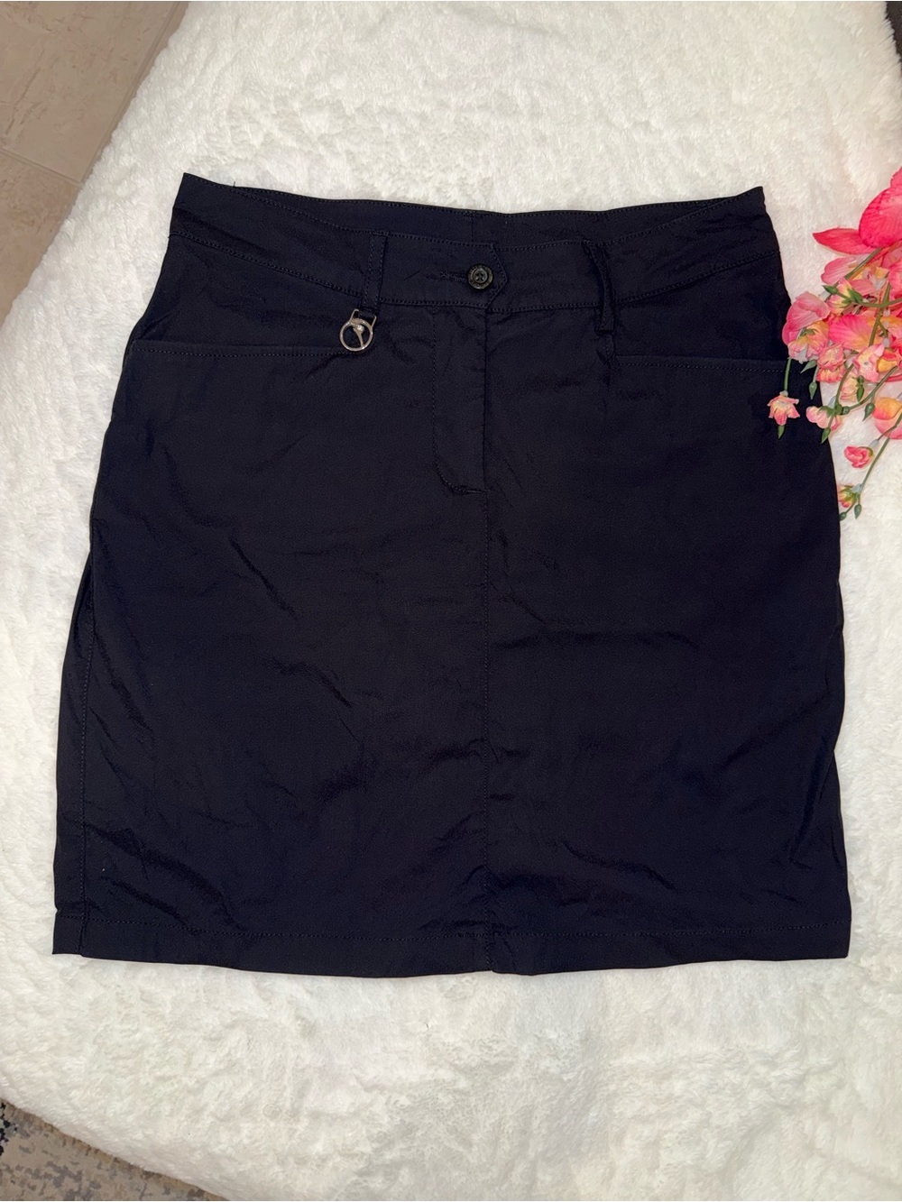 Chervó Classic Black Mini Skirt with Front Button Accent